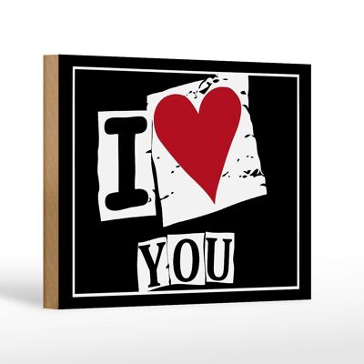 Letrero de madera con texto "Te amo" (corazón) 18x12cm decoración