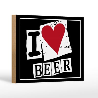 Targa in legno 18x12 cm decorazione I Love Beer (cuore).