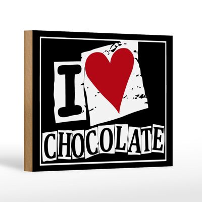 Cartello in legno con scritta I Love Chocolate (cuore) 18x12 cm