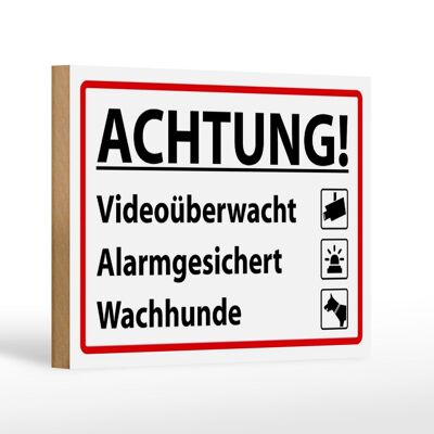 Letrero de madera aviso 18x12cm Advertencia alarma videovigilada decoración
