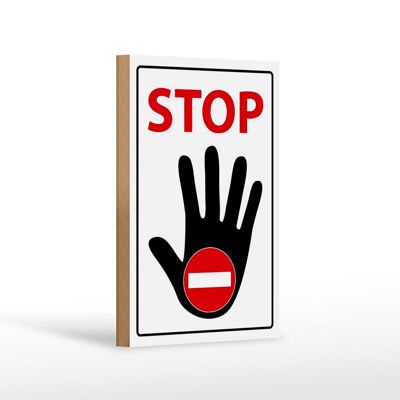 Wooden sign notice 12x18cm Stop Hand (b/w/r) decoration