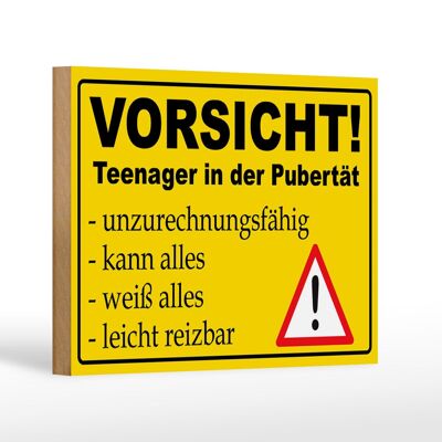 Holzschild Hinweis 18x12cm Vorsicht Teenager in Pubertät Dekoration