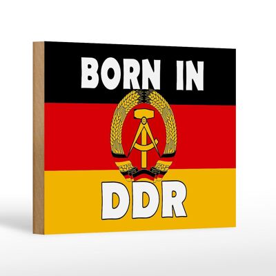 Cartel de madera nostalgia 18x12cm Decoración Nacido en la RDA (bandera)