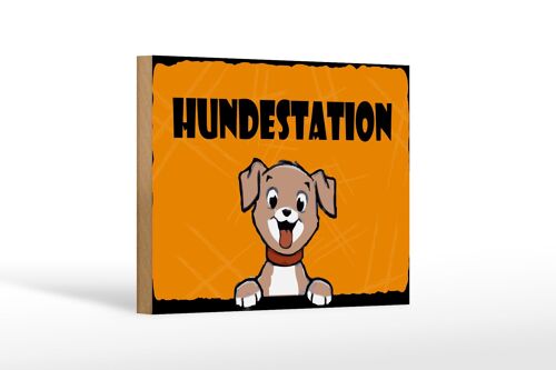 Holzschild Hinweis 18x12cm Hundestation (orange) Dekoration