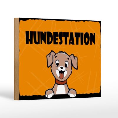 Holzschild Hinweis 18x12cm Hundestation (orange) Dekoration