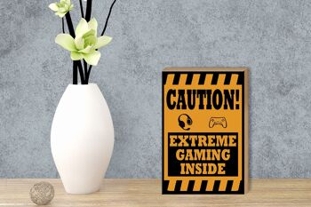 Panneau en bois note 12x18cm Coution extreme gaming décoration intérieur 3