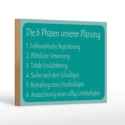 Holzschild Spruch 18x12cm Die 6 Phasen unserer Planung Dekoration