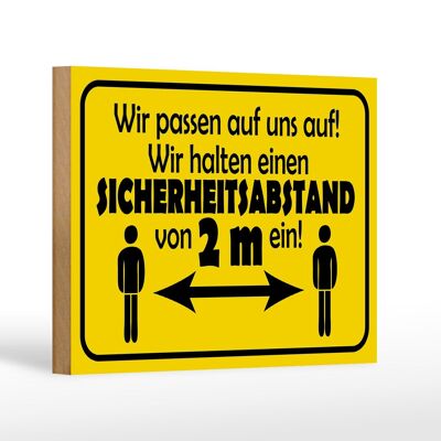 Holzschild Hinweis 18x12cm Sicherheitsabstand 2m Dekoration