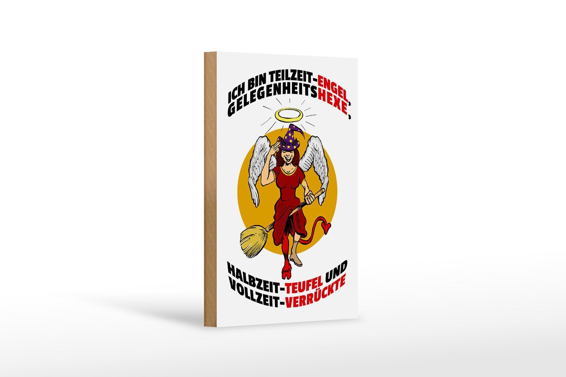 Letrero de madera que dice 12x18cm ángel a tiempo parcial decoración diablo a tiempo parcial