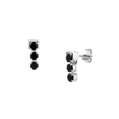 Di Diao Black Spinel Stud Earrings, Sterling Silver