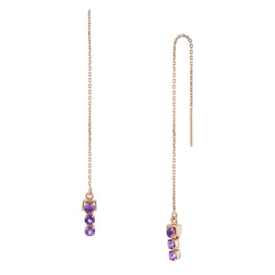 San Shi Amethyst Chain Earrings, 18ct Rose Gold Plated Vermeil