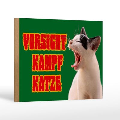 Cartello in legno con scritta "Attenzione gatto combattente" 18x12 cm verde. decorazione