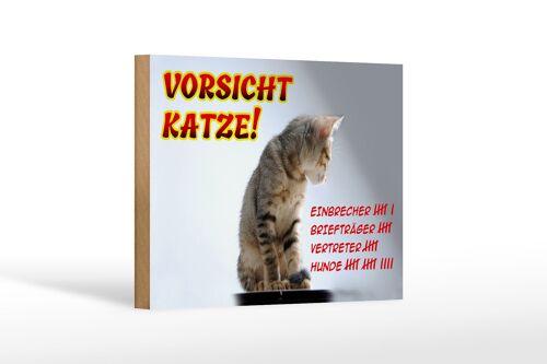 Holzschild Hinweis 18x12cm Vorsicht Katze Strichliste Dekoration