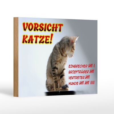 Holzschild Hinweis 18x12cm Vorsicht Katze Strichliste Dekoration