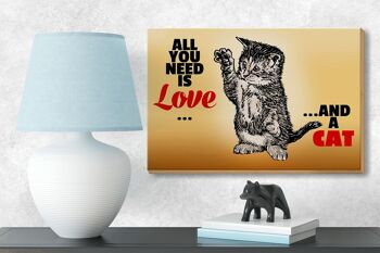 Panneau en bois disant 18x12cm Tout ce dont vous avez besoin c'est d'amour et une décoration chat 3