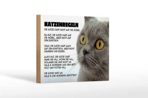 Holzschild Spruch 18x12cm Katzenregeln Katze darf nicht Dekoration