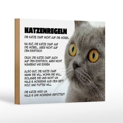 Holzschild Spruch 18x12cm Katzenregeln Katze darf nicht Dekoration