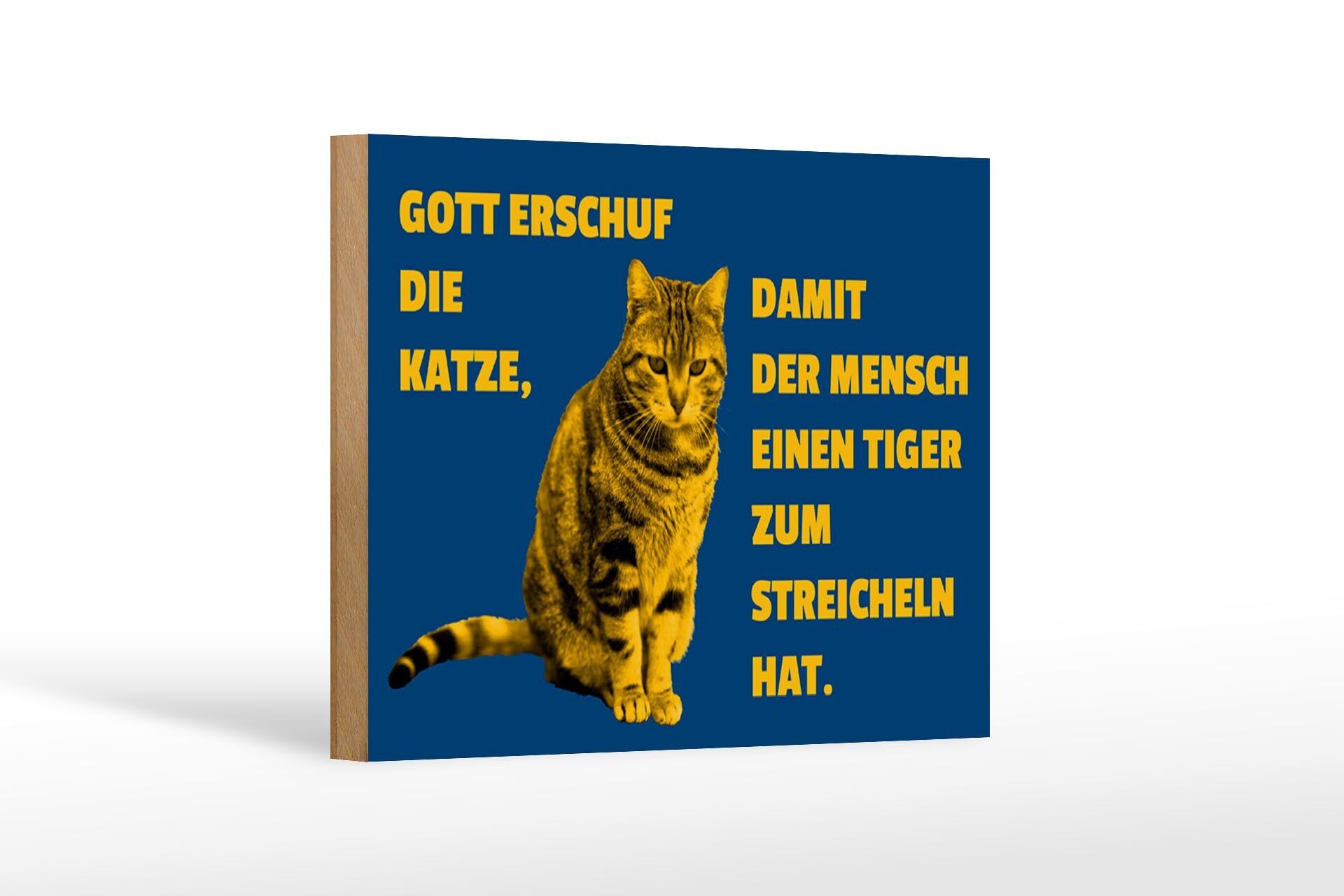 Panneau en bois disant 18x12cm chat tigre pour décoration caresser