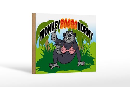 Holzschild Spruch 18x12cm Monkey Boobs Horny Affe im BH Dekoration
