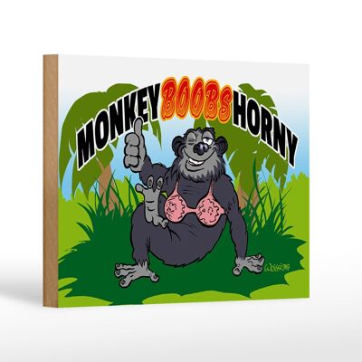 Holzschild Spruch 18x12cm Monkey Boobs Horny Affe im BH Dekoration