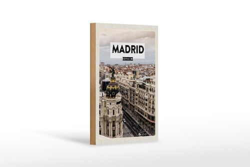 Holzschild Reise 12x18cm Madrid Spanien Reiseziel Architektur