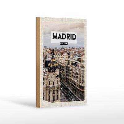 Cartel de madera viaje 12x18cm Madrid España destino de viaje arquitectura