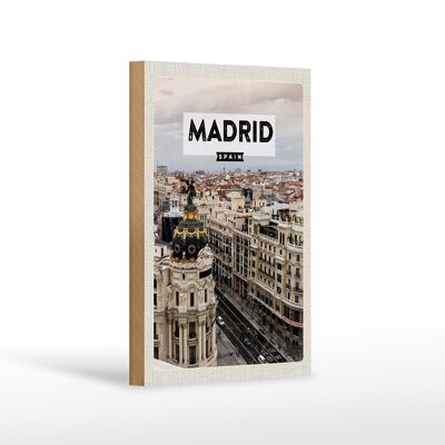 Wooden sign travel 12x18cm Madrid Spain destination architecture