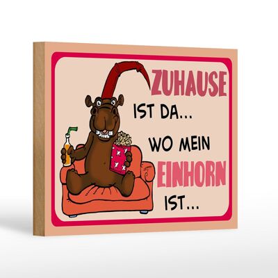 Cartello in legno con scritta 18x12 cm "Casa è dove si trova il mio cartello decorativo con unicorno".