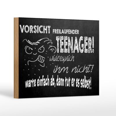 Cartello in legno con scritta 18x12 cm Attenzione alla decorazione degli adolescenti che corrono liberamente