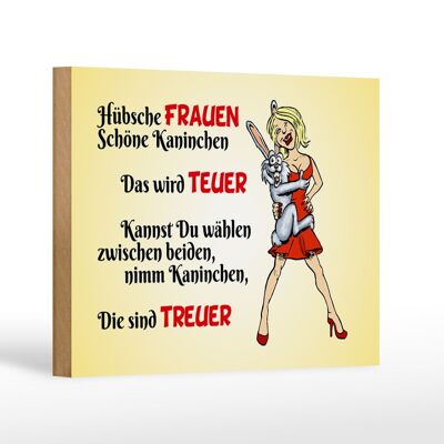 Holzschild Spruch 12x18cm Hübsche Frauen schöne Kaninchen Dekoration