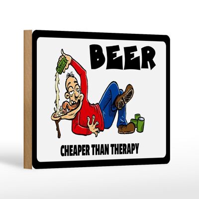Cartel de madera 18x12cm Cerveza más barata que la decoración de cerveza terapéutica.