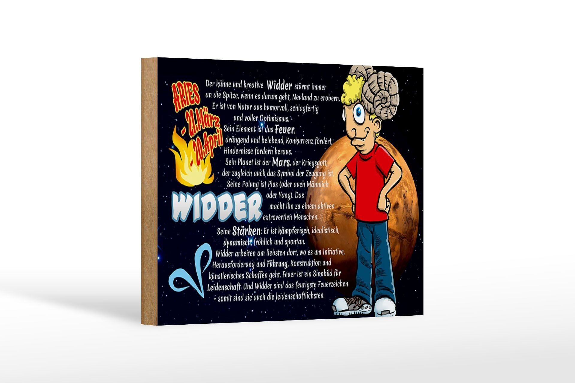 Holzschild Sternzeichen 18x12cm Widder Planet Mars Dekoration