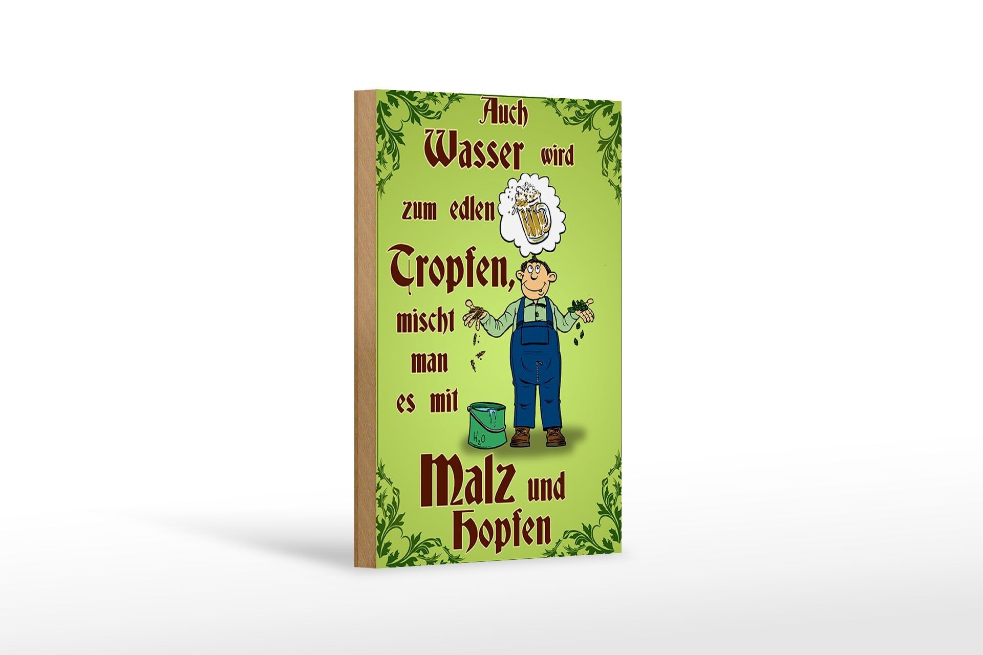 Cartello in legno birra 12x18 cm l'acqua diventa anche una nobile goccia di decoro