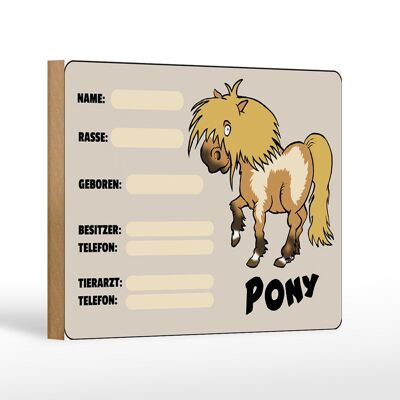 Wooden sign pony 18x12 cm animals name breed owner born decoration