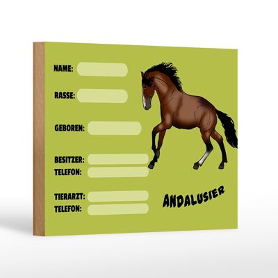 Wooden sign horse 18x12 cm Andalusian name owner breed decoration