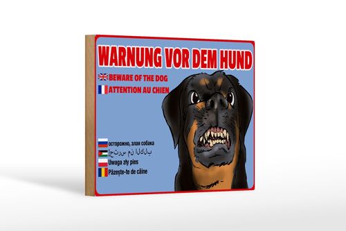 Holzschild Hinweis 18x12 cm Warnung vor Hund Multi Sprachen Dekoration