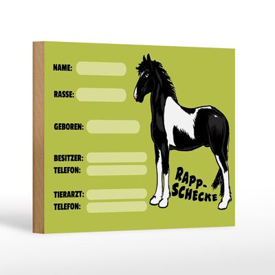 Wooden sign horse 18x12 cm black and white name owner breed decoration