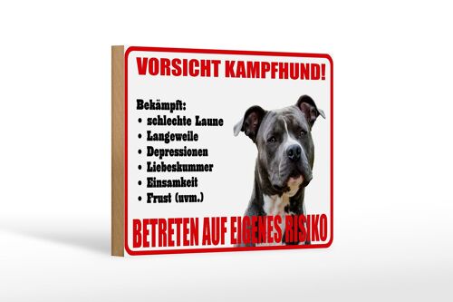 Holzschild Hinweis 18x12 cm Hund Vorsicht Kampfhund Risiko Dekoration