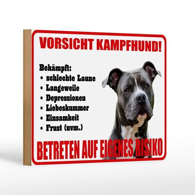 Holzschild Hinweis 18x12 cm Hund Vorsicht Kampfhund Risiko Dekoration