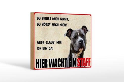 Holzschild Hinweis 18x12 cm Hund Hier wacht ein Staff Dekoration