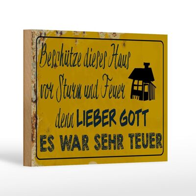 Holzschild Spruch 18x12 cm beschütze Haus vor Sturm Feuer Dekoration