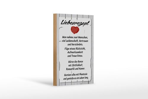 Holzschild Spruch 12x18 cm Liebesrezept nehme 2 Menschen Dekoration