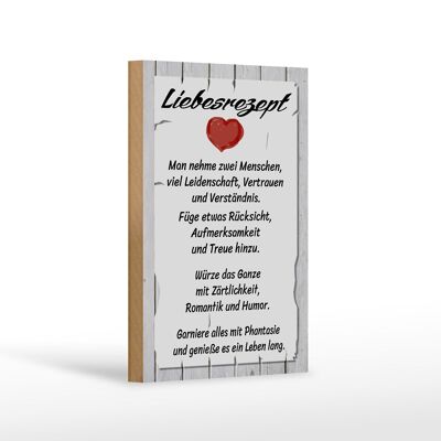 Cartel de madera con texto 12x18 cm La receta del amor necesita 2 personas decoración