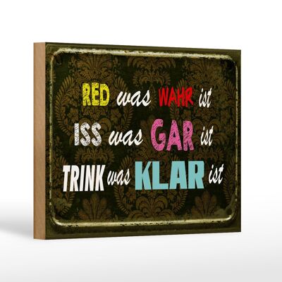 Cartel de madera que dice 18x12 cm rojo qué es verdad, comer, beber, decoración transparente