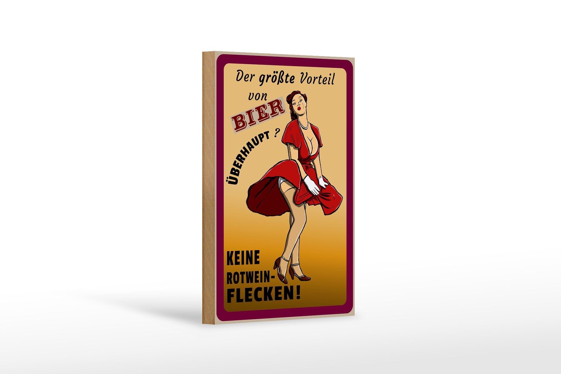 Cartello in legno Pinup 12x18 cm vantaggio birra senza macchie di vino rosso decorazione