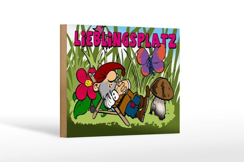 Holzschild Spruch 18x12 cm Lieblingsplatz Zwerg im Garten Dekoration