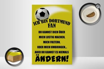 Panneau en bois avec inscription "Je suis un fan de football de Dortmund" 12x18 cm 2