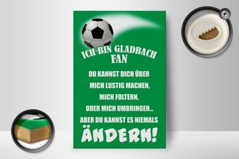 Panneau en bois avec inscription "Je suis un fan de football de Gladbach" 12x18 cm 2
