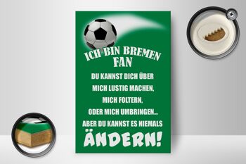 Panneau en bois avec inscription "Je suis un fan de football de Brême" 12x18 cm 2