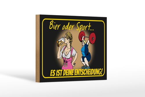 Holzschild Pinup 12x18 cm Bier oder Sport Entscheidung Dekoration